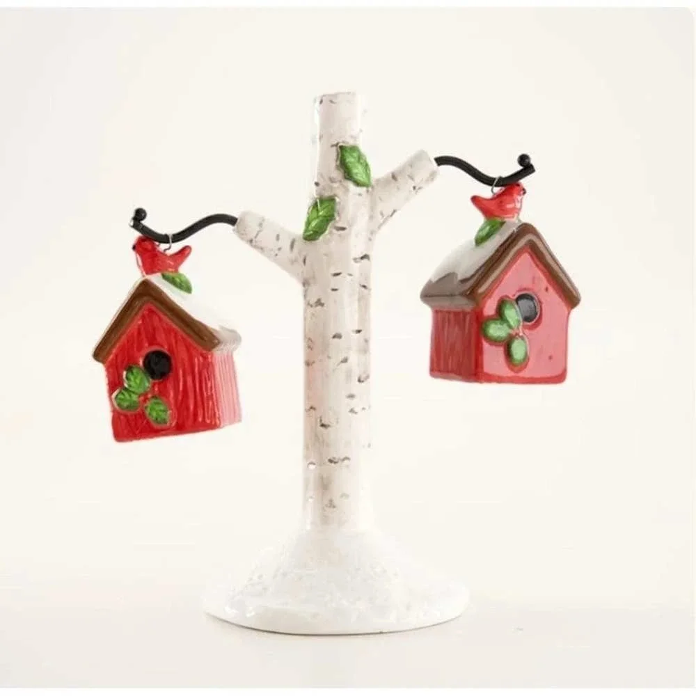 Cracker Barrel Hanging Red Birdhouse Salt and Pepper Ceramic Set Christmas NEW